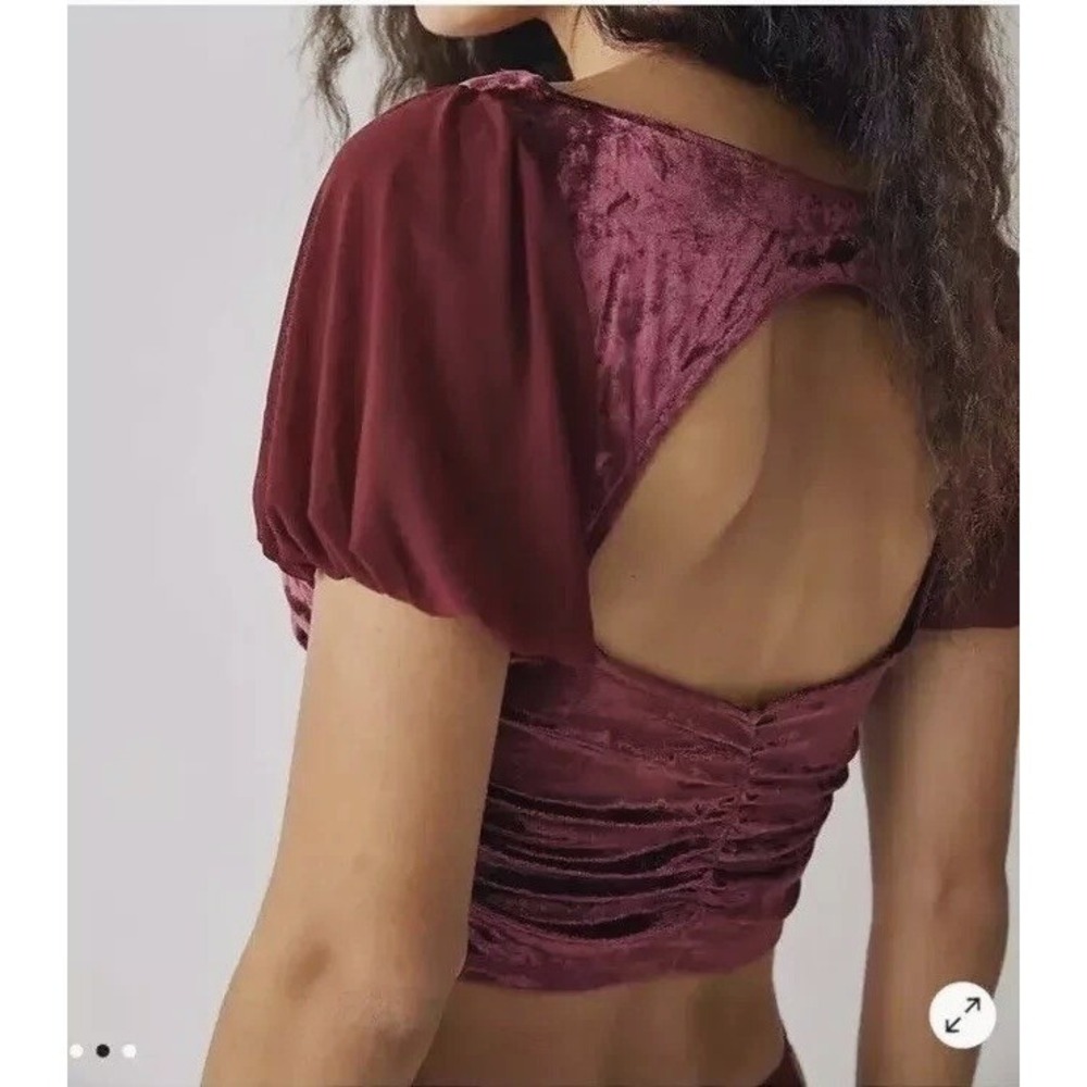 Free People Intimately Velvet Blouse Puff Sleeve Size M Romantic Coquette Whimsy